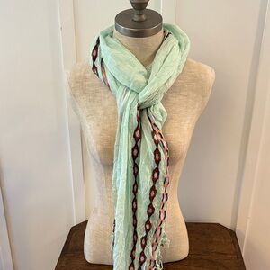 Mint Green Scarf with Patterned Accents